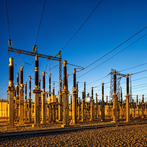 Modern energy substation with technical equipment
